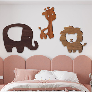 墙贴木质卡通动物木质墙面装 饰画门布贴置 饰可爱儿童房宝宝房间装