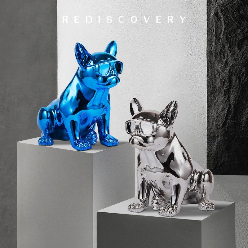 斗牛犬摆件简约客厅电视柜前台吧台桌面狗狗动物雕塑橱窗创意装饰