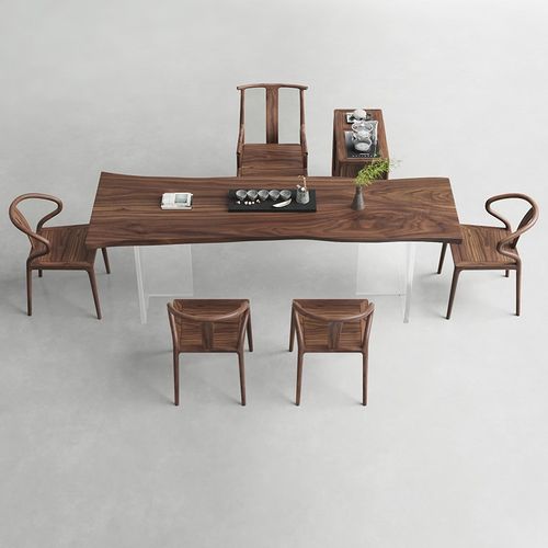 北美黑胡桃木茶桌椅组合现代简约实木茶台原木大板桌自然边泡茶桌