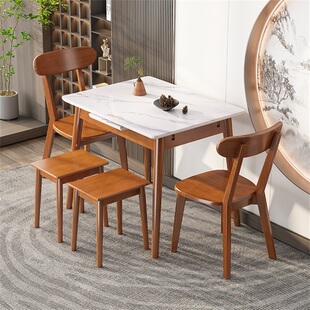 可伸缩岩板餐桌椅组合简约多功能小户型家用折叠实木长方形饭桌子