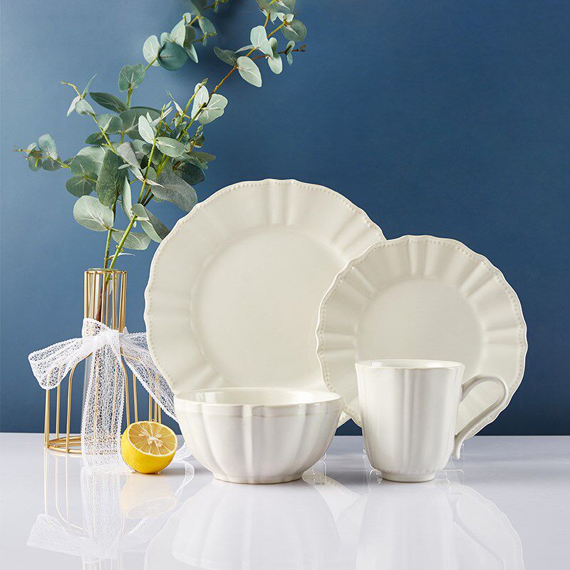 玉泉陶瓷10英寸盘子早餐盘简约 欧式家用菜盘 白色西餐盘牛排餐盘