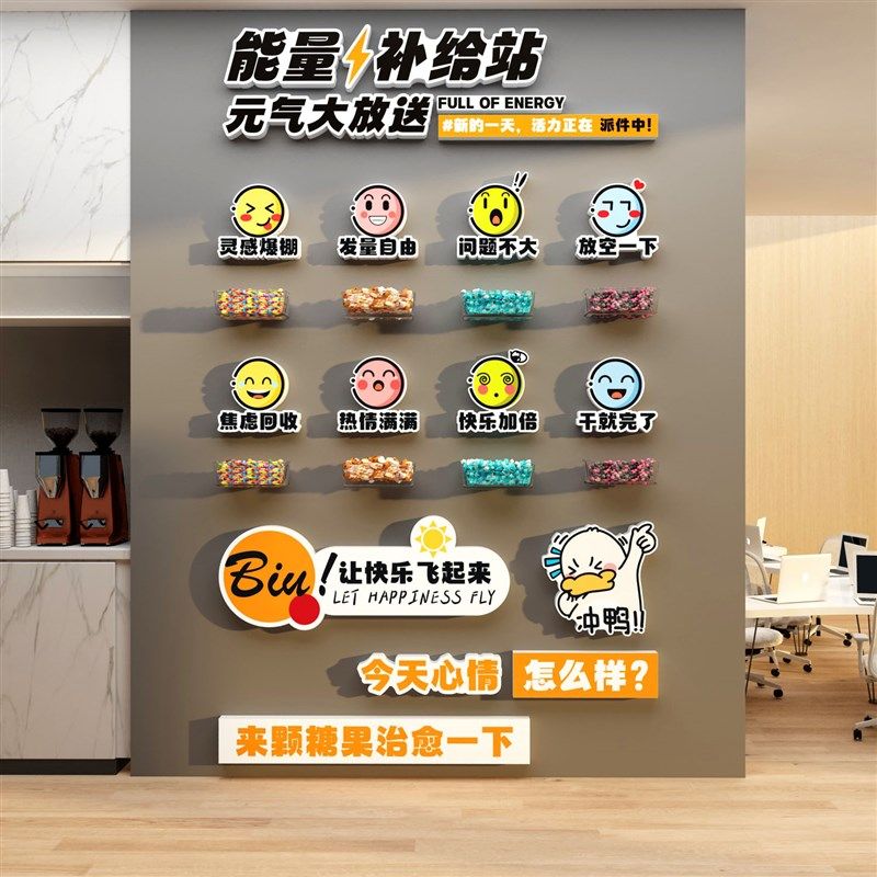 能量补给站糖果文化办公室茶水间布置墙面装饰企业背景纸公司心情,家居饰品,软装墙贴,淘宝优惠券,粉丝福利购,淘宝优惠卷