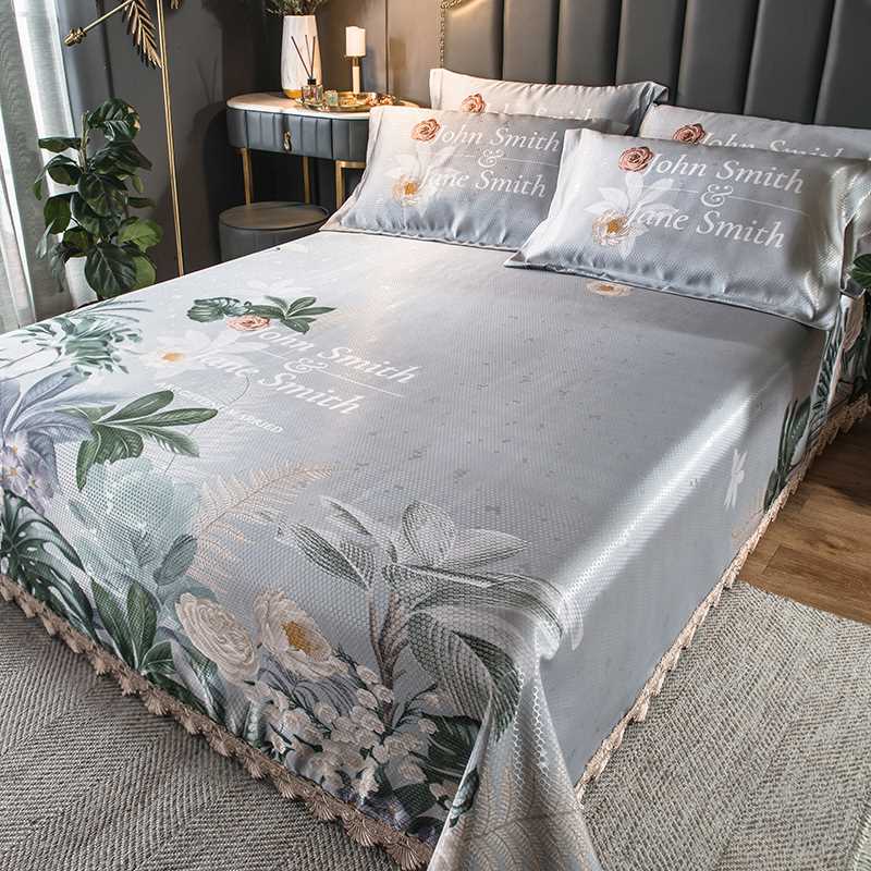 新款冰丝凉席1.8m床三件套可折叠可水洗夏季1.5米R机洗床单空调软