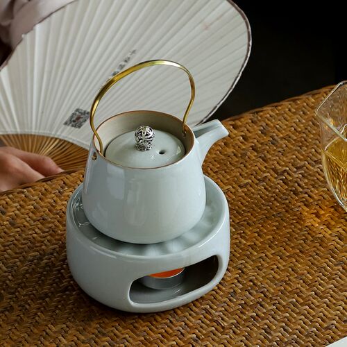 陶瓷围炉煮茶提梁壶家用防烫茶壶中式单壶蜡烛加热底座温泡茶炉套