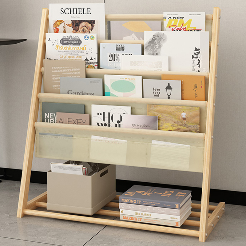 杂志架落地展示书架儿童绘本架幼儿宝宝客厅书房铁艺斜放木纹书架