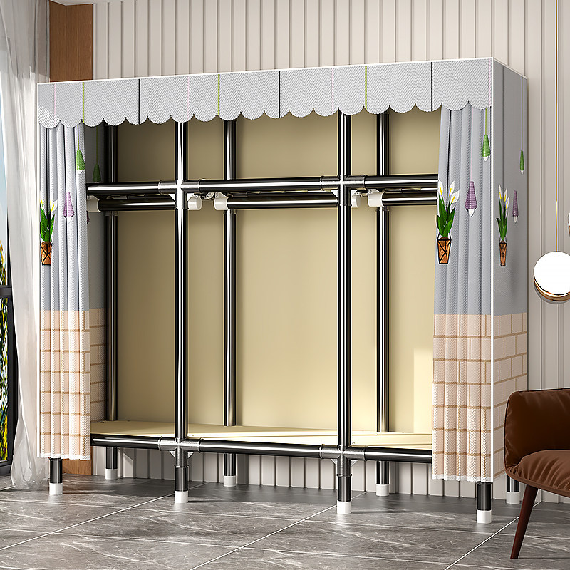 简易布衣柜家用卧室钢架结构加粗加厚结实耐用出租房组装布料钢管