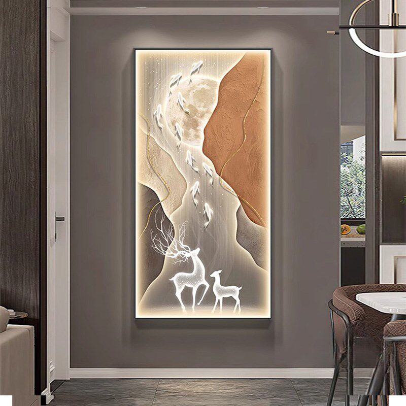 带灯九鱼图玄关装饰画LED入户正对门壁画高端灯光画走廊尽头挂画