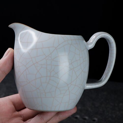 凝香阁 月白汝窑美人肩公道茶养开片 陶瓷功夫茶具分茶器公杯匀杯