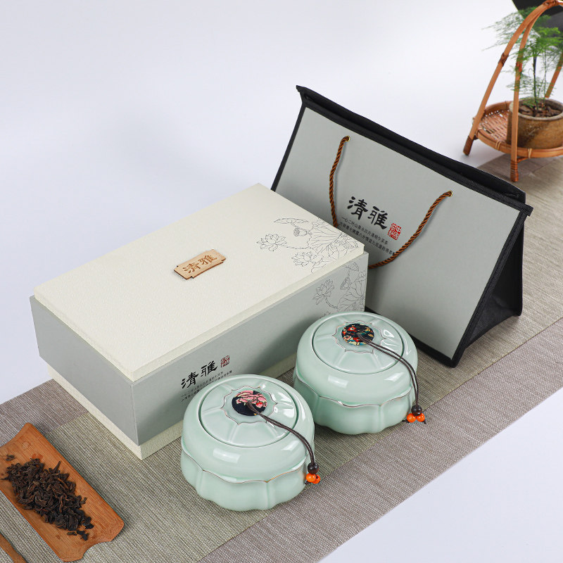 茶叶包装礼盒陶瓷密封罐中号空盒新款半斤装绿茶红茶双罐通用定制