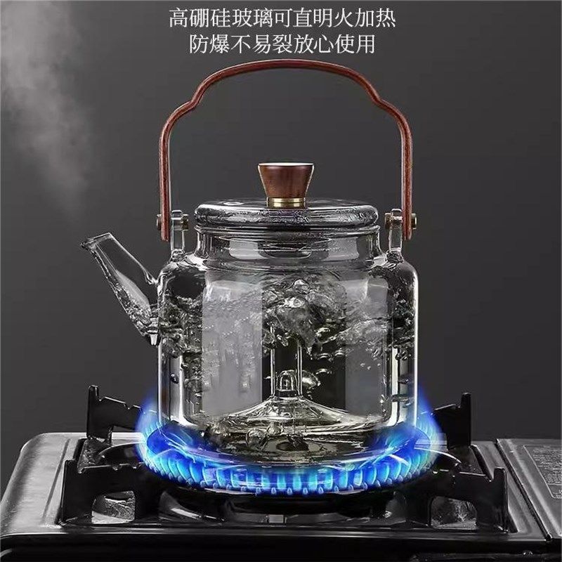 电陶炉煮茶壶双内胆蒸煮一体家用提梁壶耐热防爆煮茶器实木把手