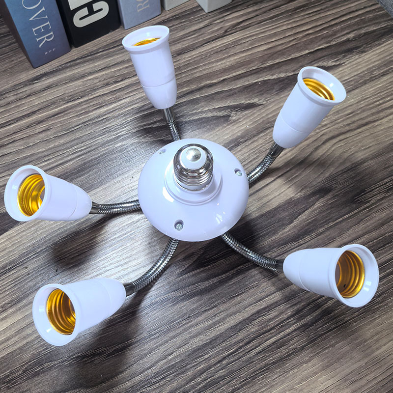 E27螺口转换灯头万向延长管灯具配件一分二三四五多头灯座转换器