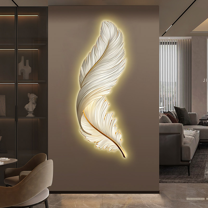 led氛围灯入户玄关装饰画羽毛走廊走道挂画客厅沙发背景墙面壁画