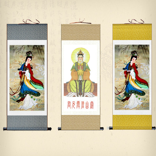 人物神像画碧霞元君卷轴画泰山奶奶挂画复古天仙玉女画客厅丝绸画