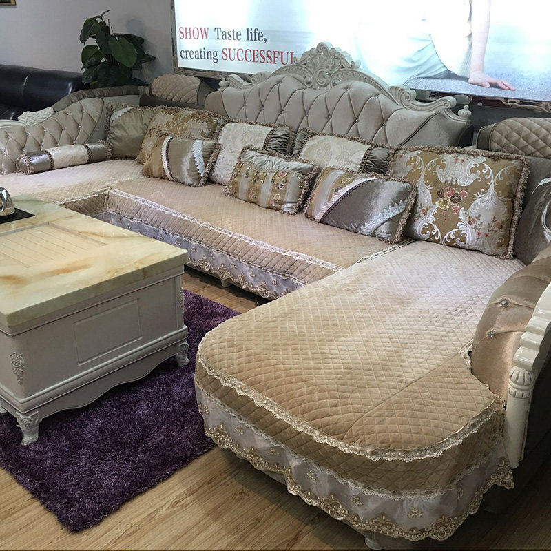 欧式沙发垫全包套罩通用U型简欧布艺定做毛绒坐垫套防滑沙发套罩