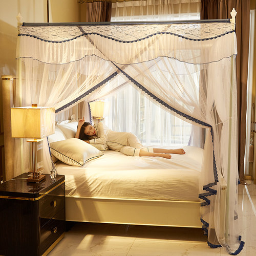 新款不绣钢蚊帐家用1.8米加密1.5m宫廷三开门1.2米床纹帐落地高级