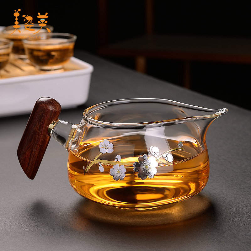 美姿莱玻璃茶杯个人专用主人杯单杯办公室木把泡茶过滤杯高端茶具