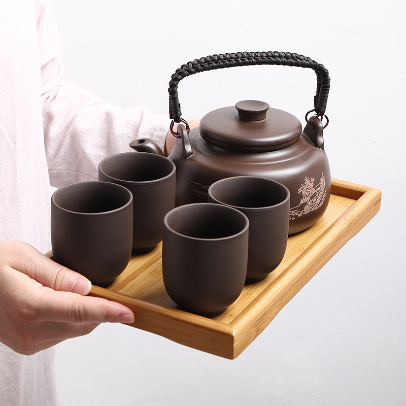 整套大号宜兴紫砂茶具套装大容量提梁壶带过滤内胆紫泥泡茶壶茶器
