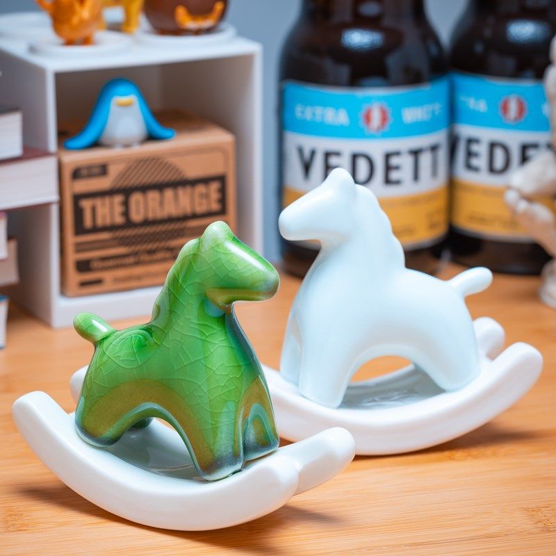 童年摇摇椅木马绿马吉祥摆件家居客厅办公室装饰桌面陶瓷工艺品,家居饰品,桌面摆件,淘宝优惠券,粉丝福利购,淘宝优惠卷