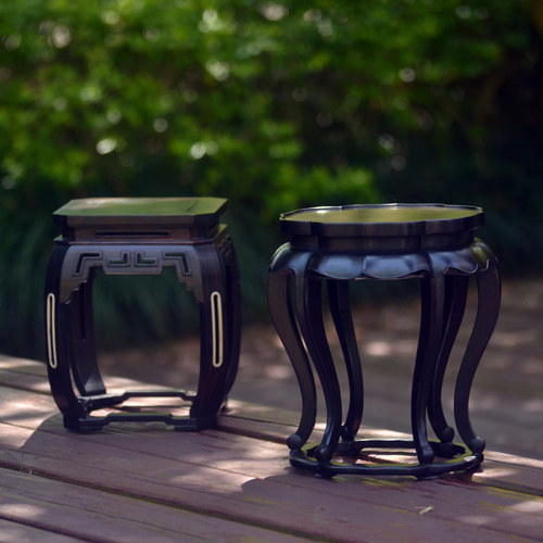 红木雕花瓶花盆底座 紫光檀盆景花架花几虎凳 实木圆方形鱼缸架子