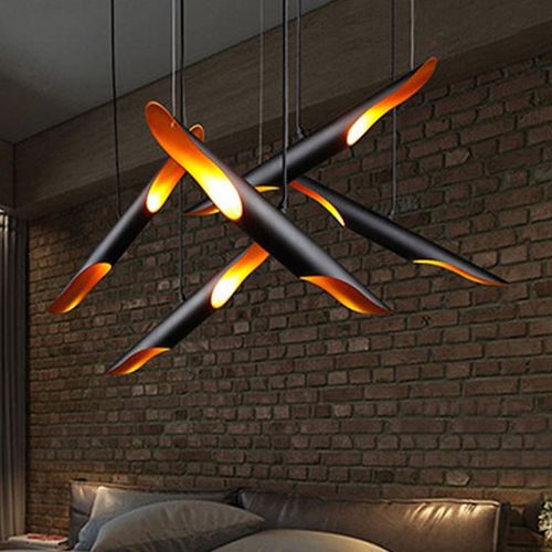 复古外黑内金吊灯餐厅样板房艺术竹节吊灯创意现代工业风餐吊灯