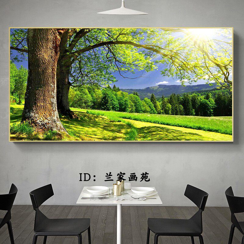 客厅沙发电视墙壁画风景树装饰画绿色大树晶瓷画花鸟森林麋鹿挂画