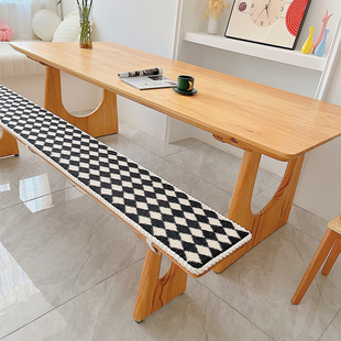 黑白格调长条凳垫羊羔绒座垫卡坐垫实木板凳垫子定制凳子椅垫防滑