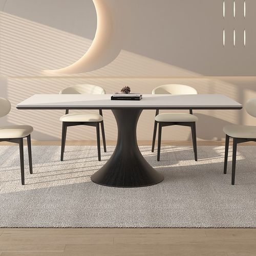 实木岩板餐桌家用小户型奶油中古风德利丰实木饭桌黑色原木桌子