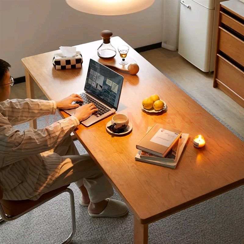 实木大板桌樱桃木原木书桌家用办公电脑桌子工作台长方形餐桌