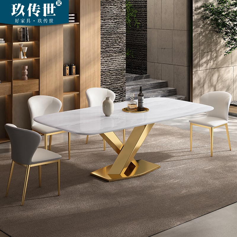 超晶石餐桌家用小户型岩板不锈钢餐厅微晶石奢石长方形吃饭桌子