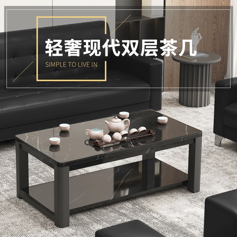 欧式钢化玻璃家用办公桌客厅接待沏茶台小户型桌子出租屋双层茶几