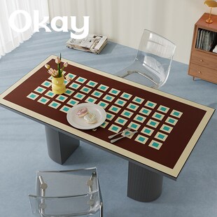 OKAY复古方格方形桌垫皮革餐桌垫pvc 家用防水防油耐脏隔热垫桌布