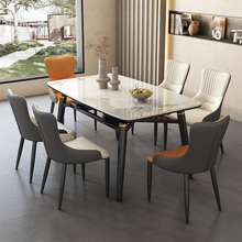 法式奶油伸缩实木餐桌12MM亮光岩板可变圆桌小户型家用长方形饭桌