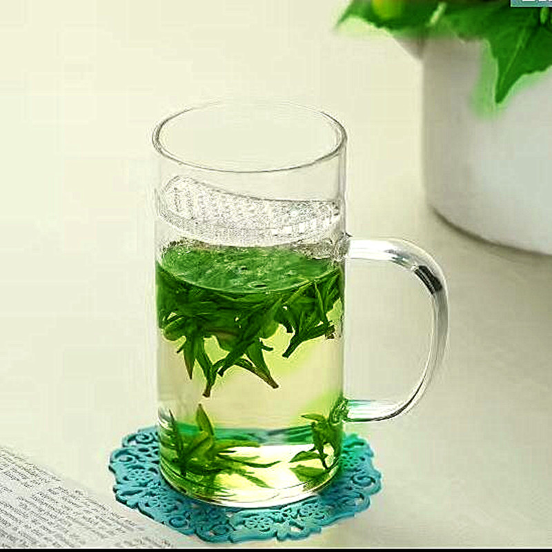 高硼耐热玻璃月牙过滤泡茶杯公道杯绿茶杯透明茶具直筒把杯 加厚