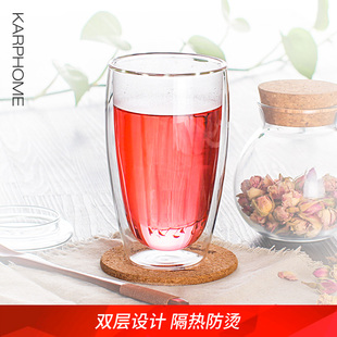 卡普双层耐热不烫手玻璃杯牛奶杯家用办公水杯果汁杯大容量喝水杯