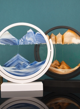 3D立体流沙画山水流沙摆件装饰玻璃工艺品办公室沙漏画艺术饰品
