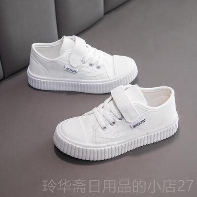 高档六一儿童节小白鞋鞋夏季新女童帆款子布鞋幼园儿表演白色男童