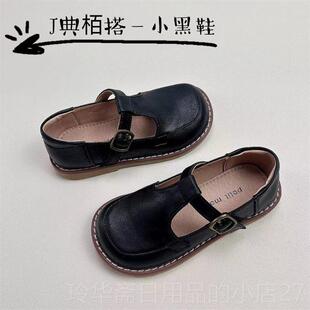 高档真牛童皮古鞋男童黑色儿覆女童单鞋白色公主演出鞋皮礼服防滑