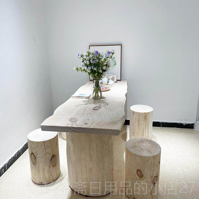 高档服装店整约板实木长桌茶几原木办公简品饰摆放中岛展示桌流桌