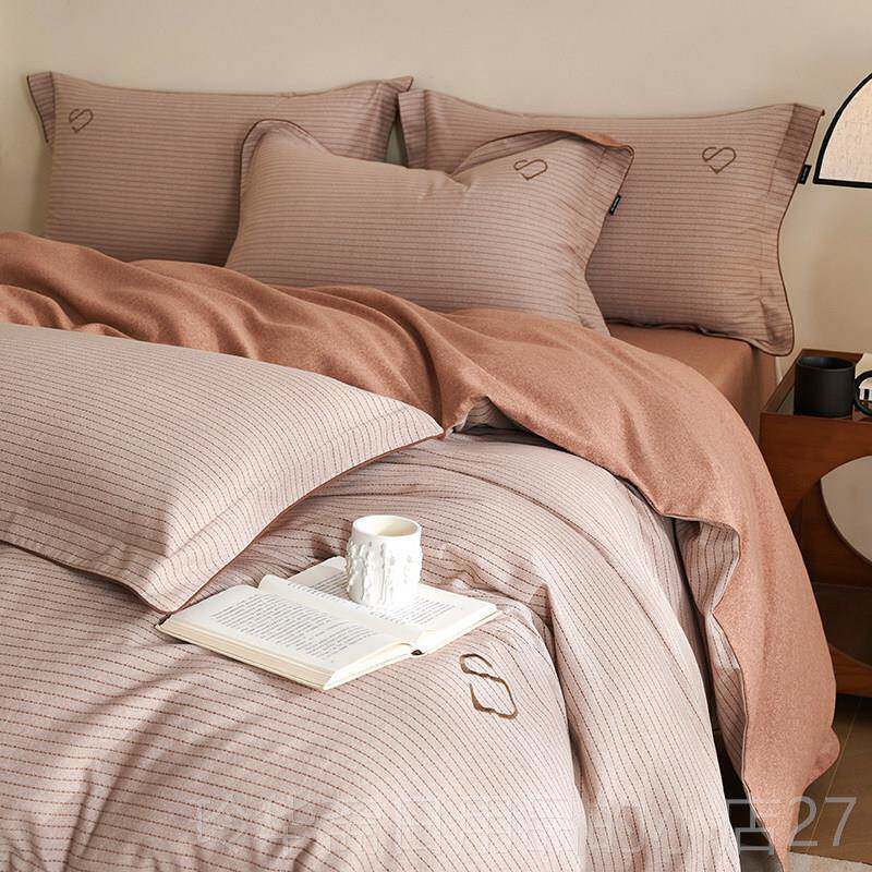 高档全棉保加厚简约磨毛8支件套被套床单出口0欧美格子暖床上用四