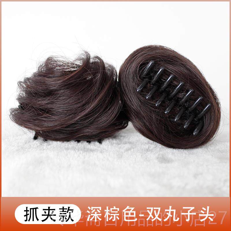 高档双子头假发圈盘头发器女蓬松真发花丸子发饰哪咤头假发发丸圈