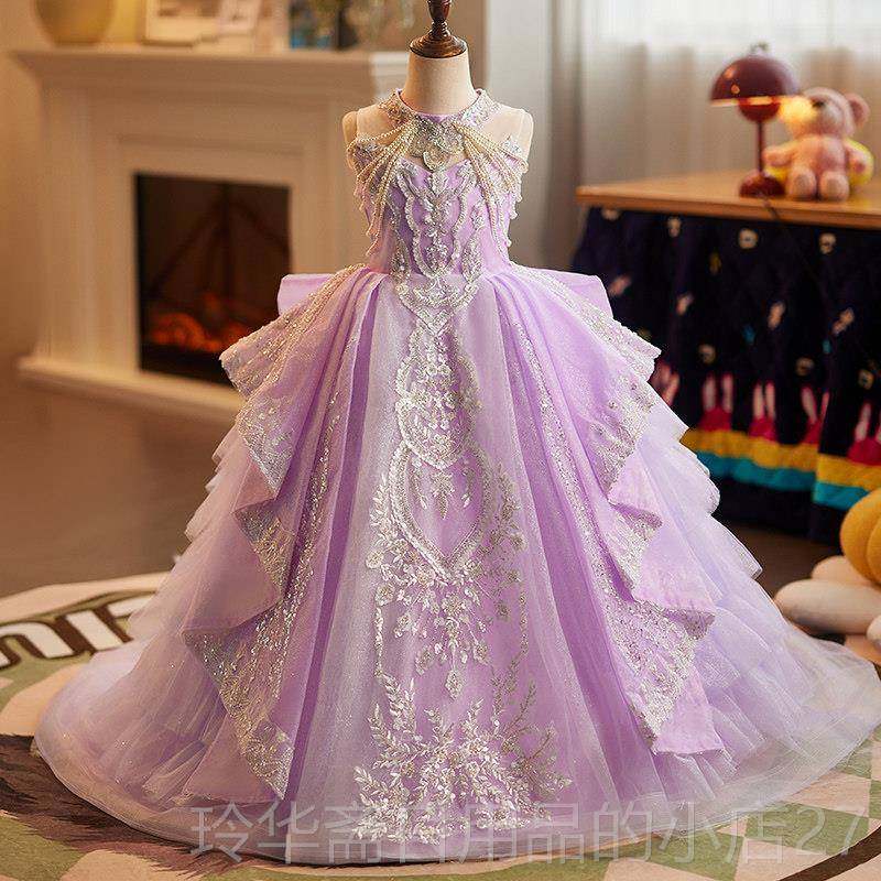 高档色钢女童主持人晚礼服裙高紫轻奢小众大童儿端童琴演奏演出服,童装/婴儿装/亲子装,儿童礼服,淘宝优惠券,粉丝福利购,淘宝优惠卷