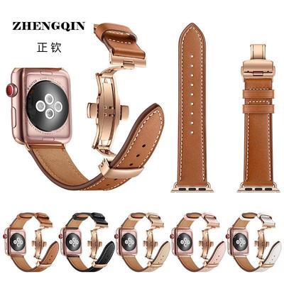 适用苹果iwatch7表带6代新款seies 7代applewatch6牛皮s7金属扣1/