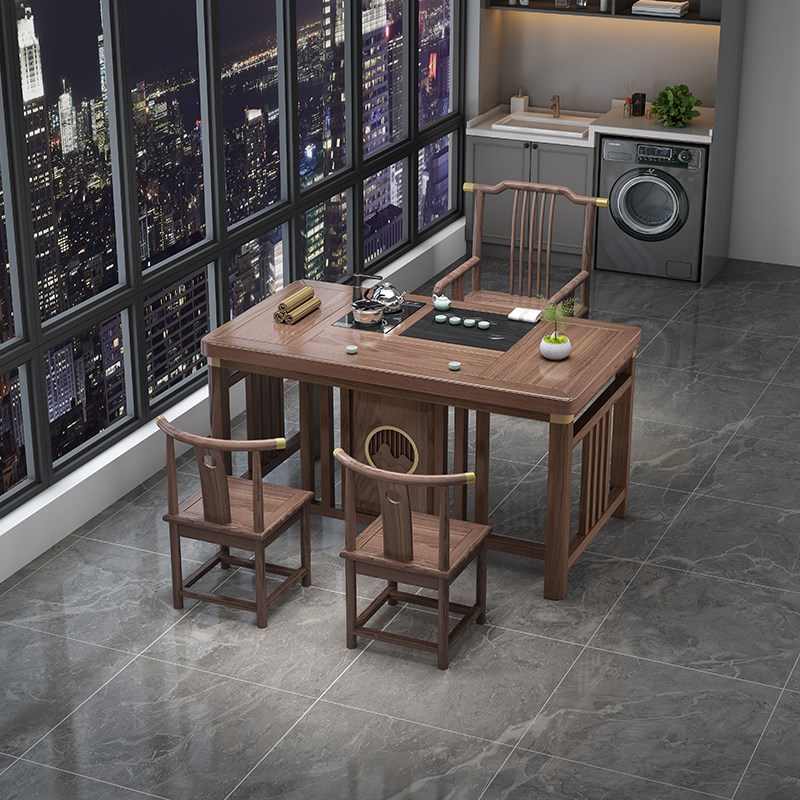 阳台小茶桌椅组合实木中式家用小型功夫茶几茶台一体办公室喝茶桌