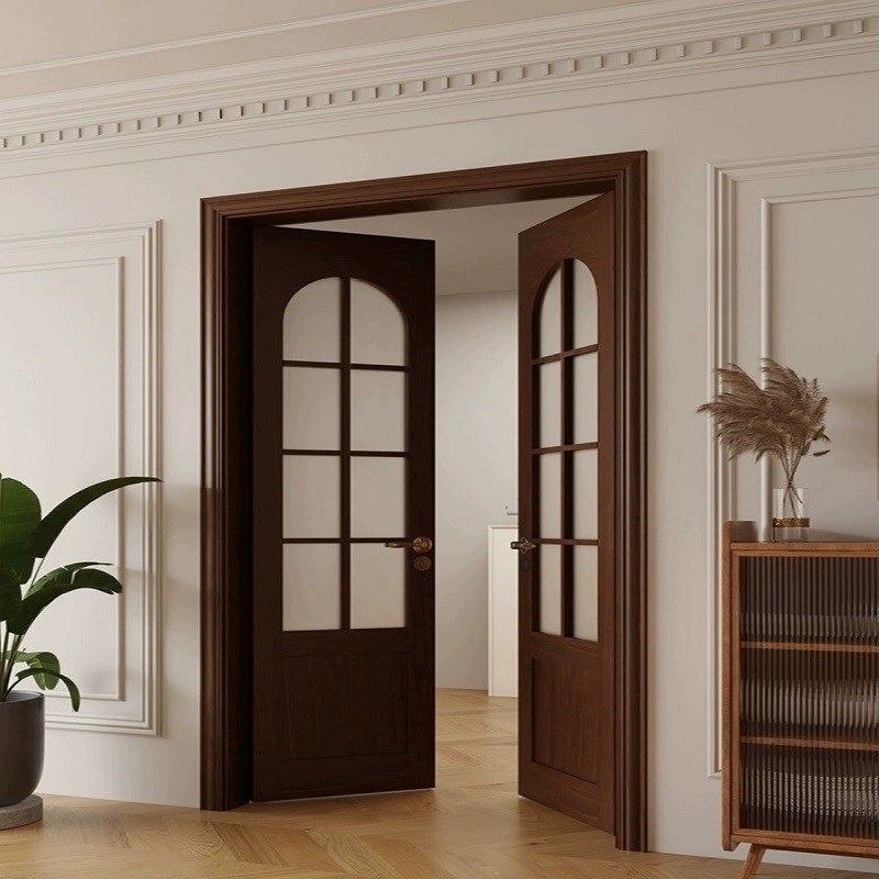 实木法式开门烤漆门定制卧室门书房门木门室内门圆弧拱形门