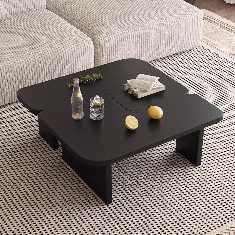 简约风黑色实木模块茶几白蜡木设计师高级感茶台客厅家用边几