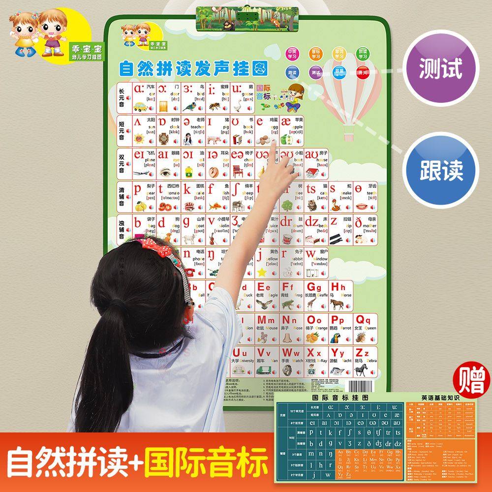 英语48个音标口诀表有声挂图字母表训练拼读点读机发声音标挂图