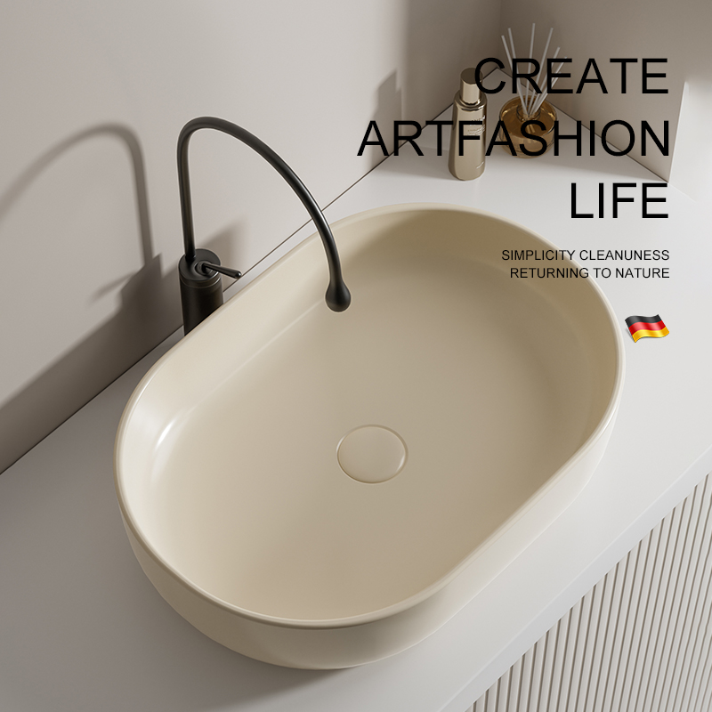 奶油风家用台上盆小户型洗手盆椭圆形艺术盆小尺寸陶瓷洗脸盆单水