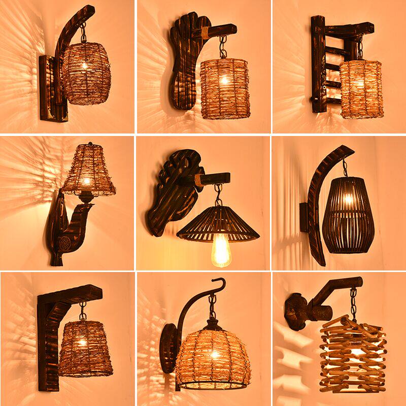 中式仿古复古马灯竹艺壁灯个性灯具卧室床头灯民宿客栈创意酒吧灯