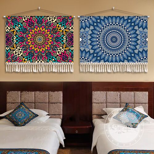 民宿民族风花纹装饰挂画卧室床头过道墙壁布艺布画挂布墙面背景布