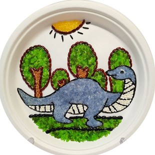 纸碟画 豆子画 DIY半成品材料包 盘子直径25 纸盘画儿童手工恐龙